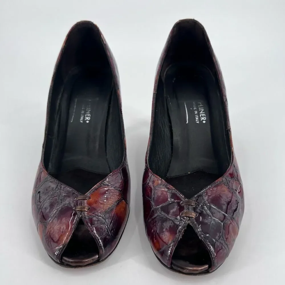 Donald J Pliner tortoise peep‎ toe pumps size 6.5 patent patchwork